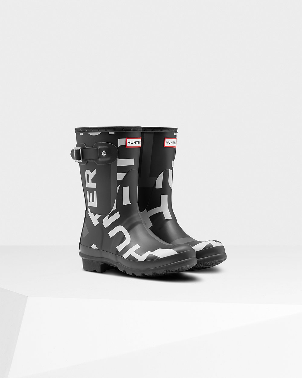 Hunter Original Exploded Logo Short Rain Boots - Online Shop Womens Black - KEPDXA603